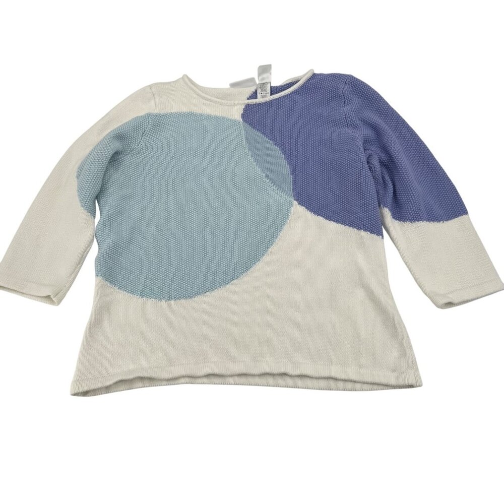 Liz Claiborne Women's XL Sweater 90s Blue White‎ Circle Print 3/4 Sleeves
